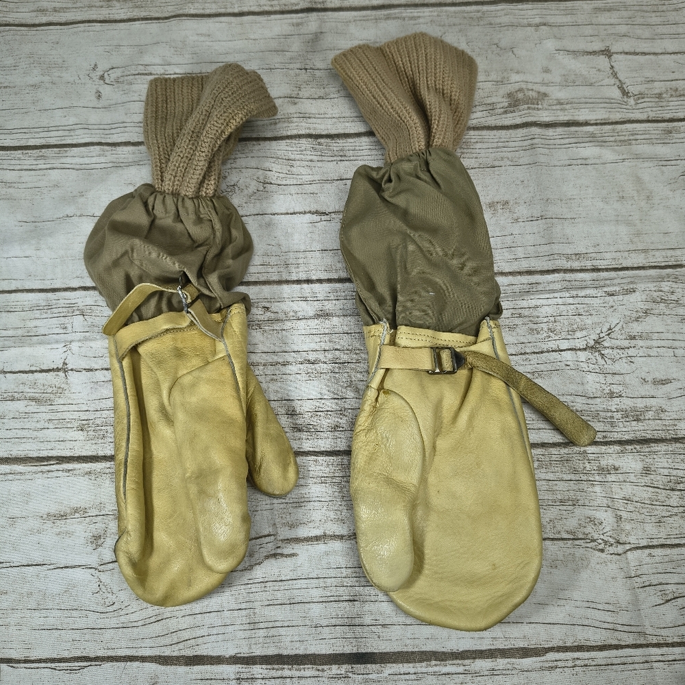 Vintage 1951 US Army Gunners Gloves Mittens Trigger Finger Leather Korean War